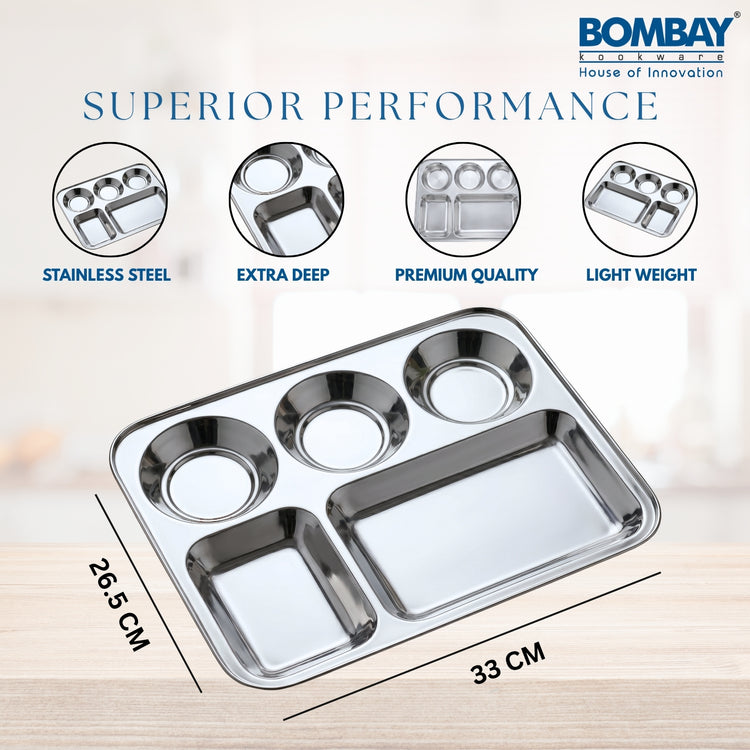 Stainless Steel Compartment Plates ( 5In 1) Bhojan Thali