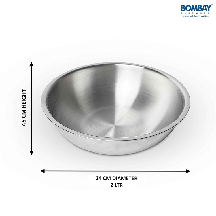 Stainless Steel Triply Tasla 24cm kadai without handle,Induction Base