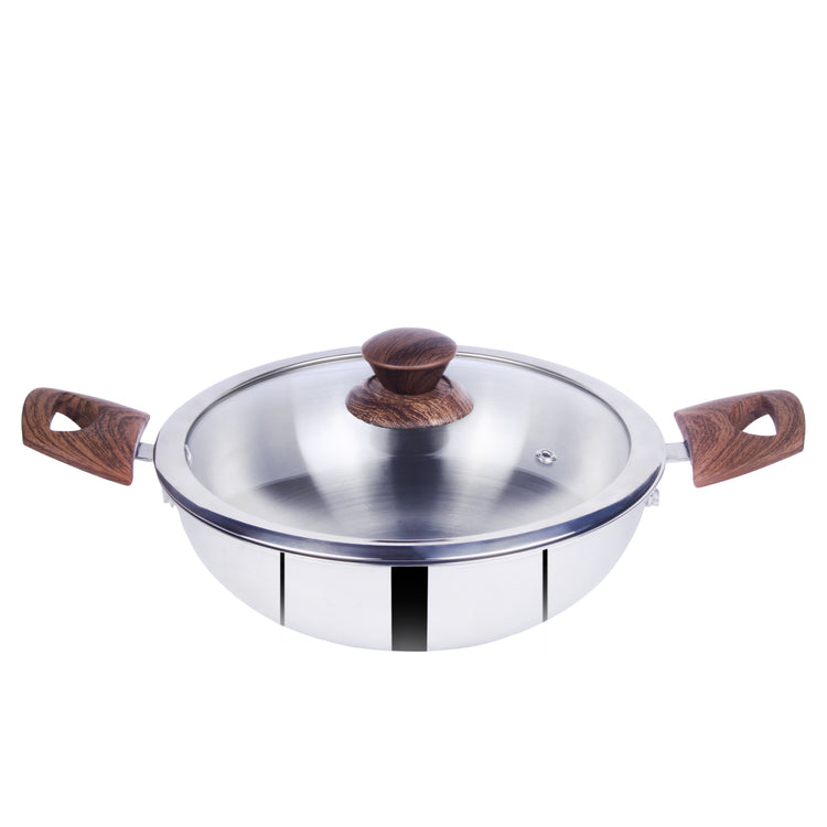 Triply Kadai 24 cm, With glass lid, Induction base