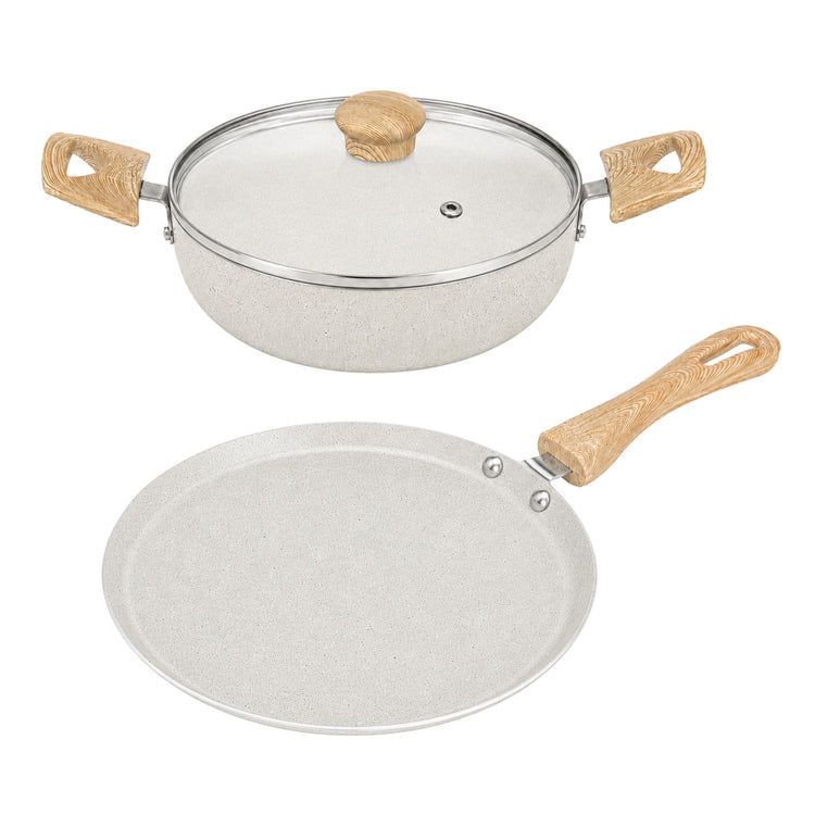 Majestic Non-Stick 3Pcs Gift Set | Dosa Tawa 25.5 cm | Kadai 22 cm | Glass Lid