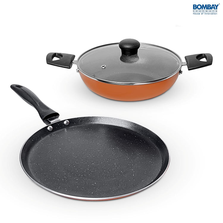 Non-Stick 3 Pcs Gift Set | Dosa Tawa 25 cm | Kadai 1.8 l | Glass Lid
