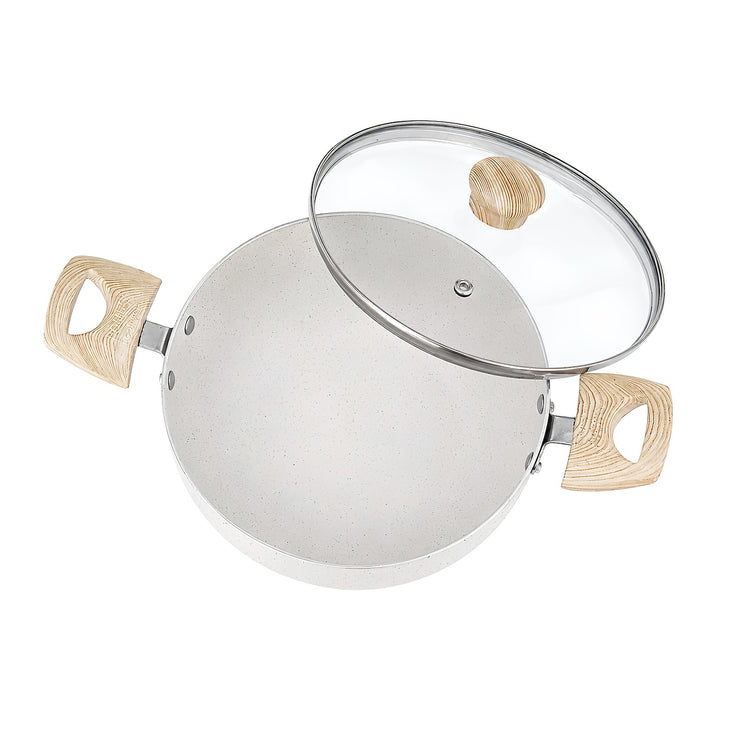 Majestic Non – Stick Kadai | 22 cm | Glass Lid | Wooden Finish Handle | Induction Base