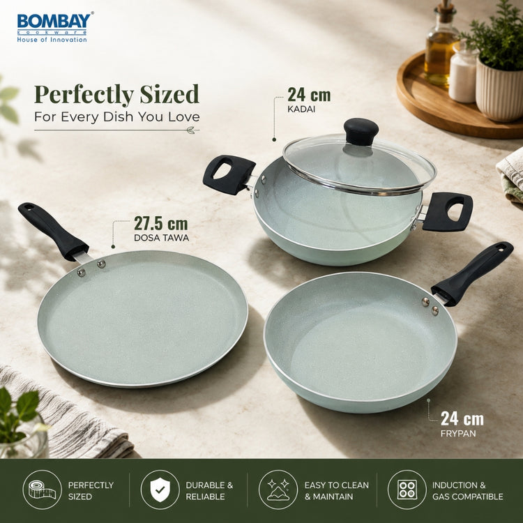 Non-Stick 4 Pcs Gift Set | Kadai | Fry Pan | Dosa Tawa 27.5 cm | Glass Lid | Induction Base