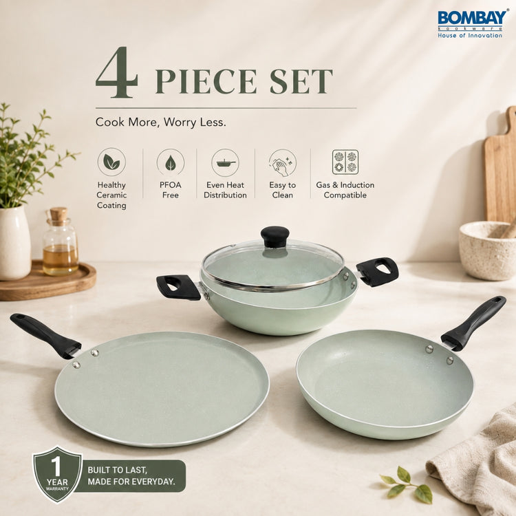 Non-Stick 4 Pcs Gift Set | Kadai | Fry Pan | Dosa Tawa 27.5 cm | Glass Lid | Induction Base