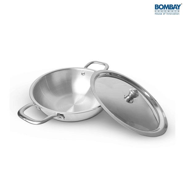 Stainless Steel Triply Kadai 24cm with Handle and lid, Induction Base