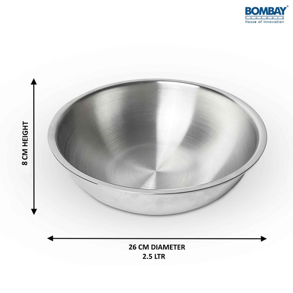 Stainless Steel Triply Tasla 26 cm kadai without handle,Induction Base