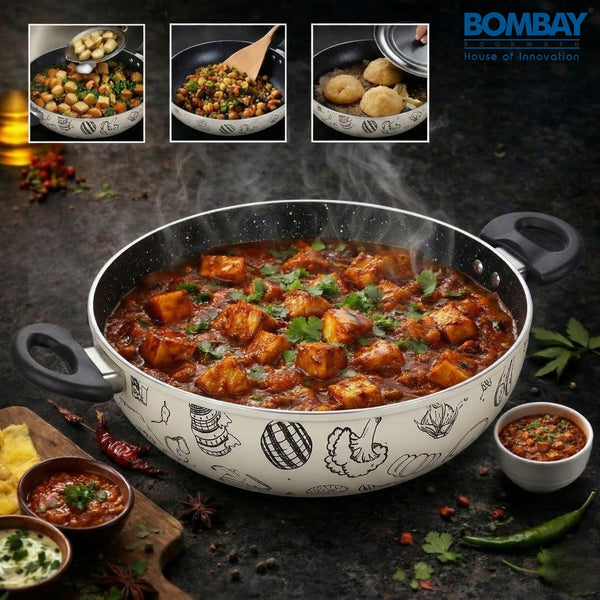 Kala Kruti  3 Pcs Gift Set | Fry Pan 24 cm | Kadai 24 cm | Glass Lid
