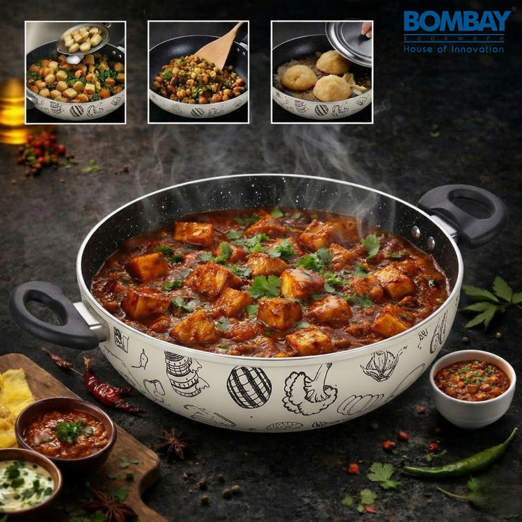 Kala Kruti  3 Pcs Gift Set | Fry Pan 24 cm | Kadai 24 cm | Glass Lid