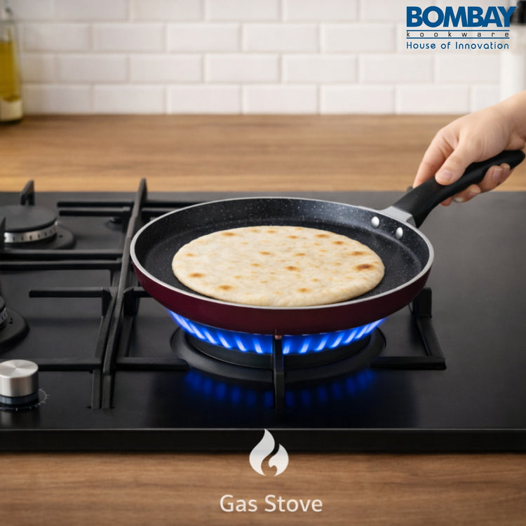 Aluminium Non-Stick Dosa Tawa | 24 cm | Maroon Marble Finish
