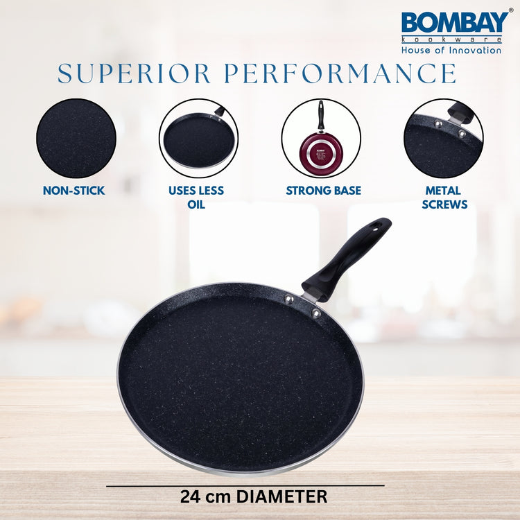 Aluminium Non-Stick Dosa Tawa | 24 cm | Maroon Marble Finish