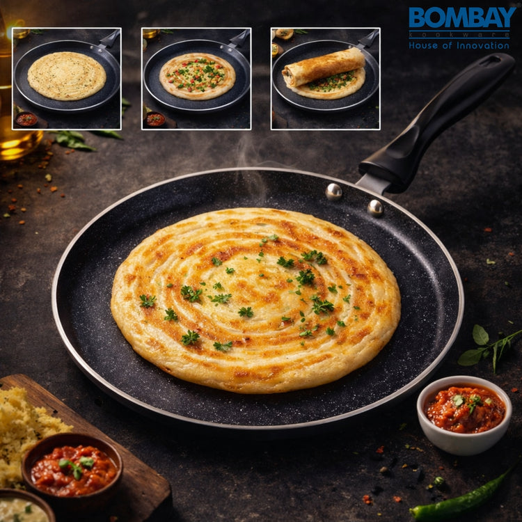 Aluminium Non-Stick Dosa Tawa | 24 cm | Maroon Marble Finish