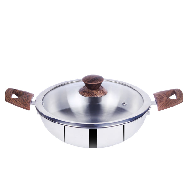 Triply Kadai 24 cm, With glass lid, Induction base