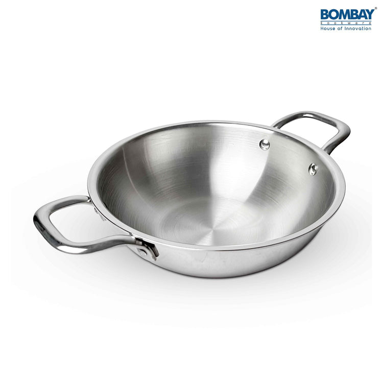 Stainless Steel Triply Kadai 24cm with Handle and lid, Induction Base