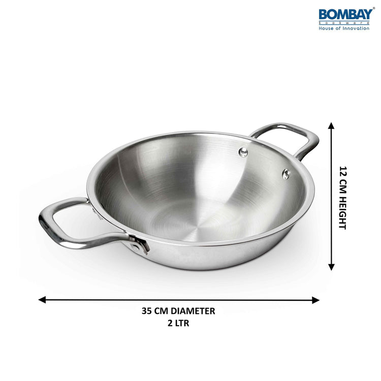 Stainless Steel Triply Kadai 24cm with Handle and lid, Induction Base