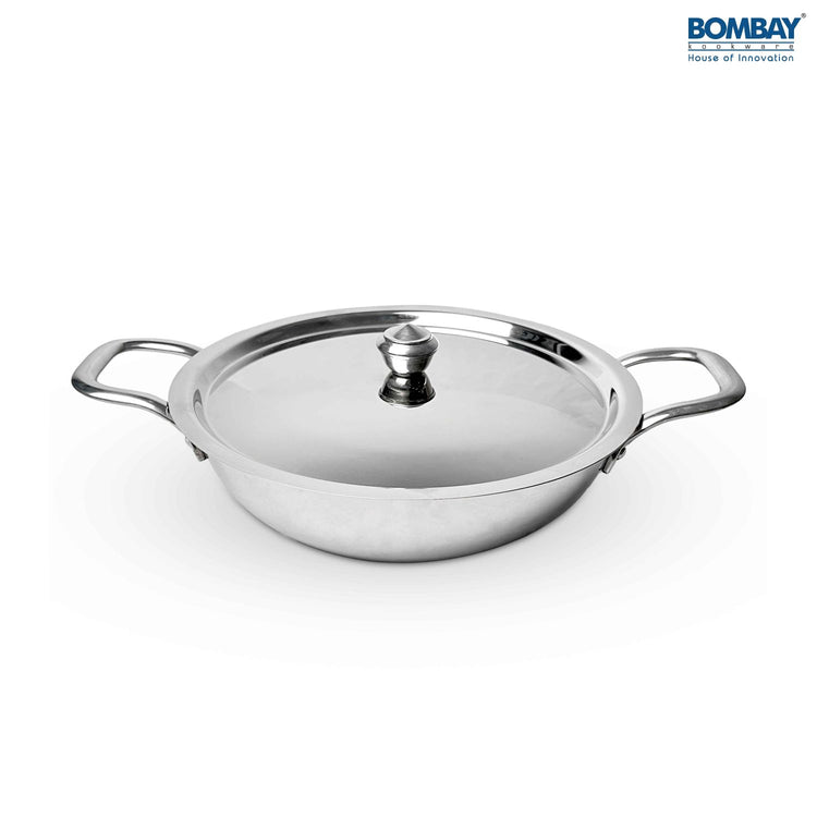 Stainless Steel Triply Kadai 24cm with Handle and lid, Induction Base