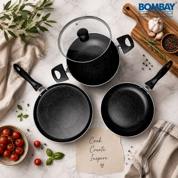 Non-Stick 4 Pcs Gift Set | Dosa Tawa 25.5 cm | Kadai 1.8 L | Fry Pan 1 l | Glass Lid