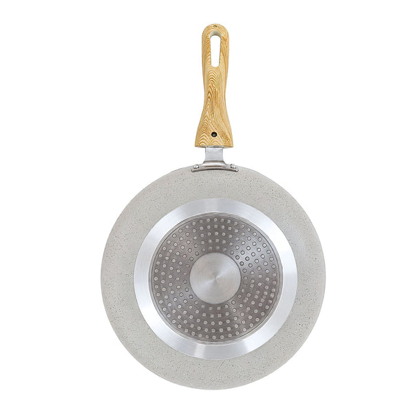 Majestic Non – Stick Fry Pan | 22 cm | Ivory | Wooden Finish Handle | Induction Base