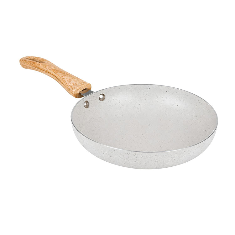 Majestic Non – Stick Fry Pan | 22 cm | Ivory | Wooden Finish Handle | Induction Base