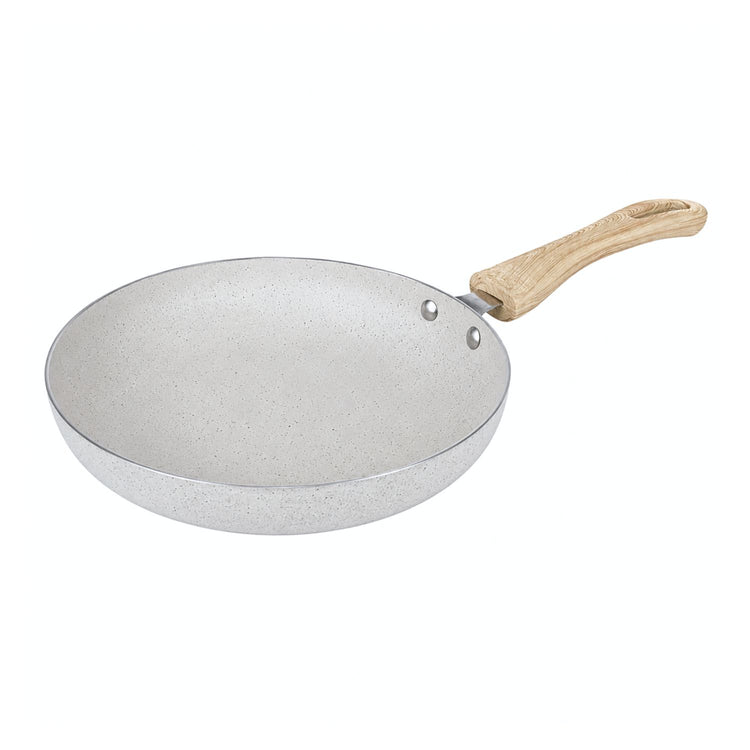 Majestic Non – Stick Fry Pan | 22 cm | Ivory | Wooden Finish Handle | Induction Base