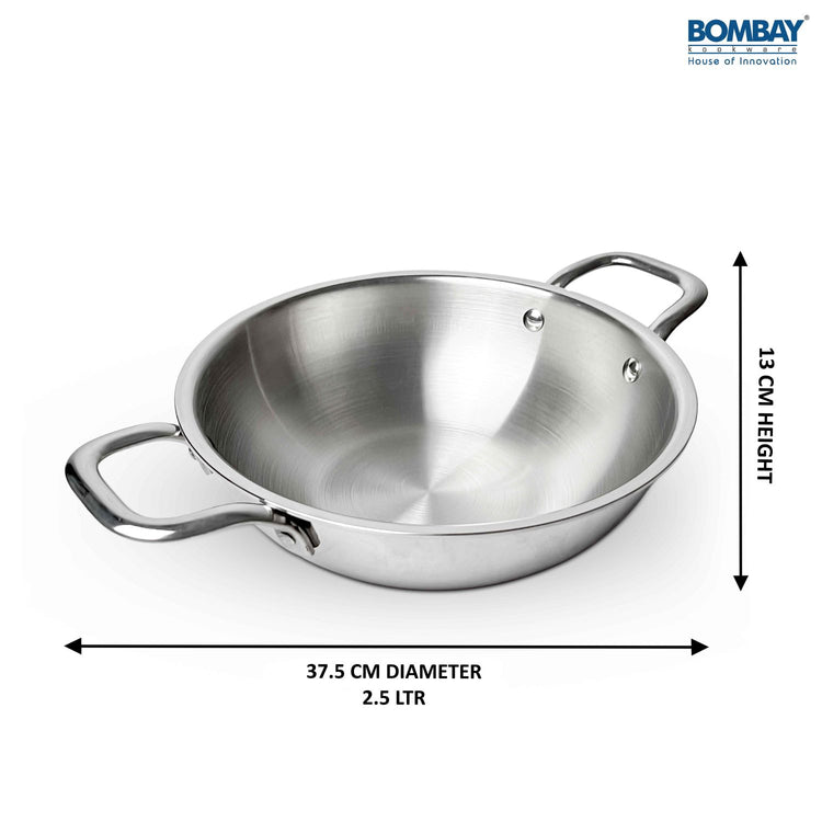 Stainless Steel Triply Kadai 26cm with Handle & Lid, Induction Base