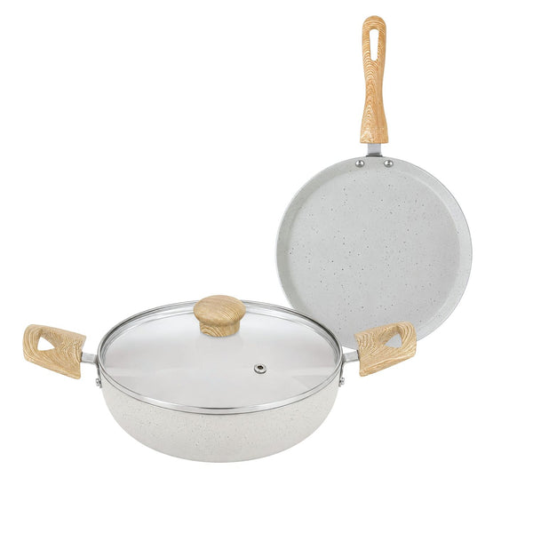 Majestic Non-Stick 3Pcs Gift Set | Dosa Tawa 25.5 cm | Kadai 22 cm | Glass Lid