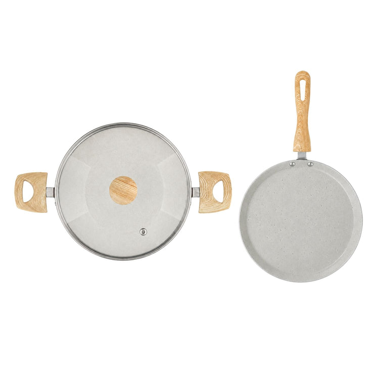 Majestic Non-Stick 3Pcs Gift Set | Dosa Tawa 25.5 cm | Kadai 22 cm | Glass Lid