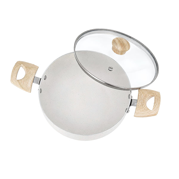 Majestic Non – Stick Kadai | 22 cm | Glass Lid | Wooden Finish Handle | Induction Base