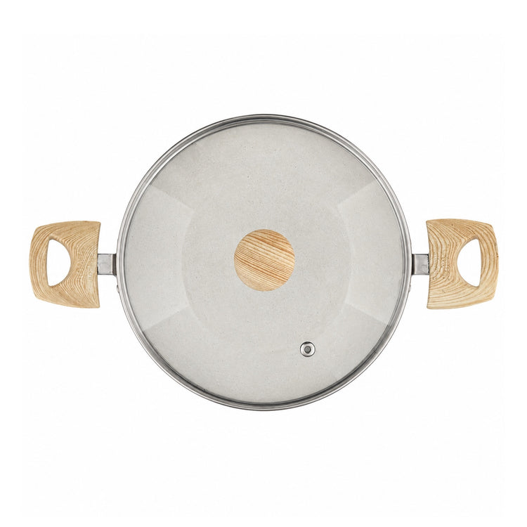 Majestic Non – Stick Kadai | 22 cm | Glass Lid | Wooden Finish Handle | Induction Base
