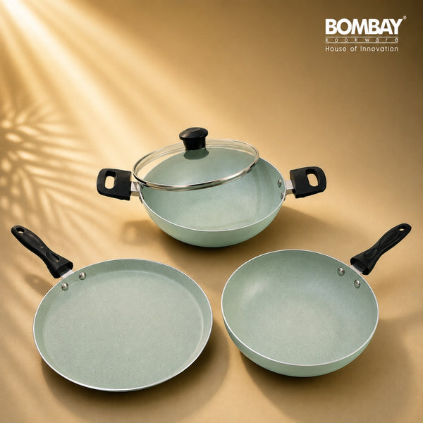 Non-Stick 4 Pcs Gift Set | Kadai | Fry Pan | Dosa Tawa 27.5 cm | Glass Lid | Induction Base